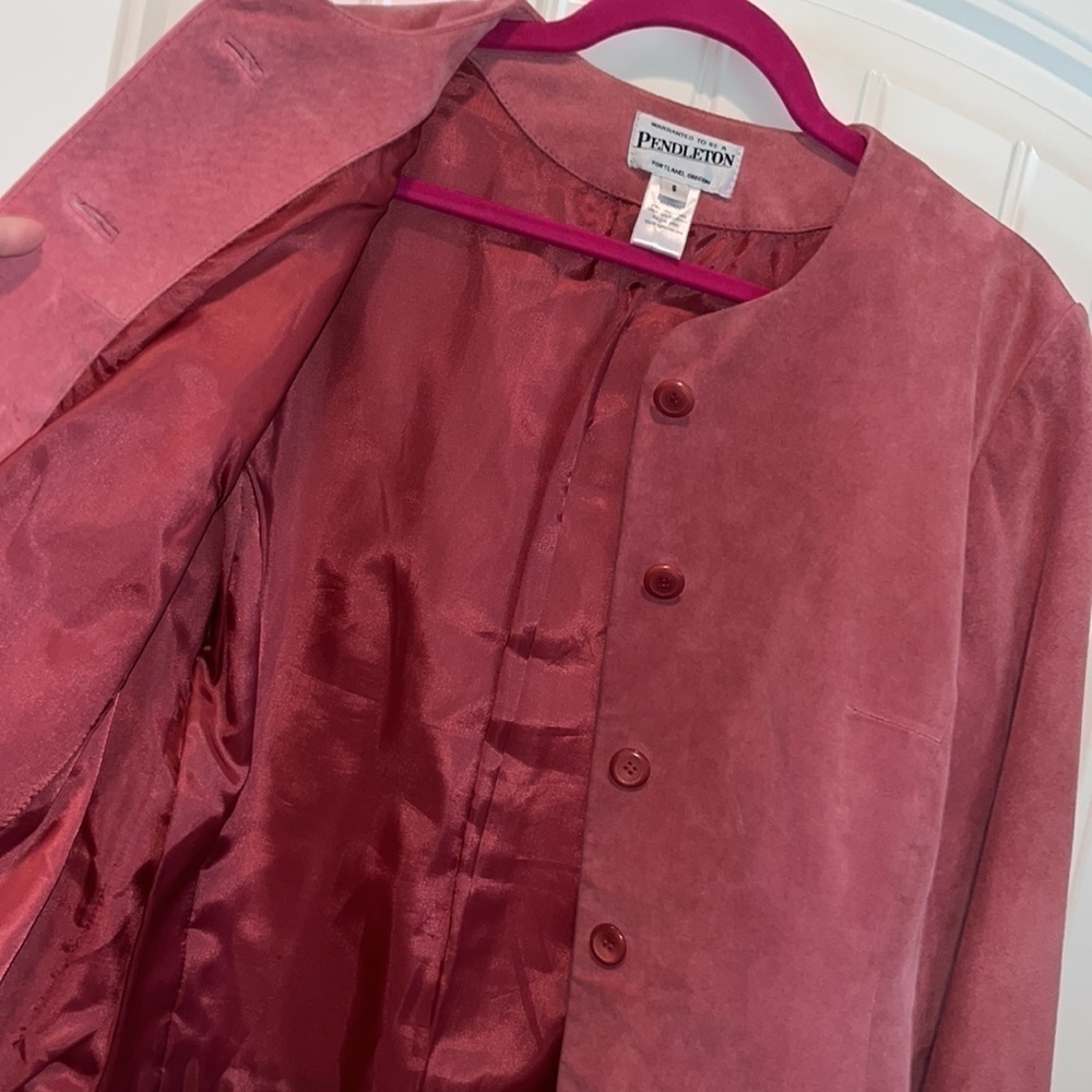 Leather Pendleton pink mauve button blazer jacket size S vintage cottagecore - Picture 3 of 13